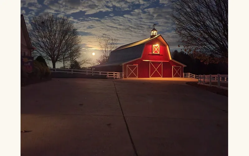 Red pole barn with Select cupola in Middle Tennessee